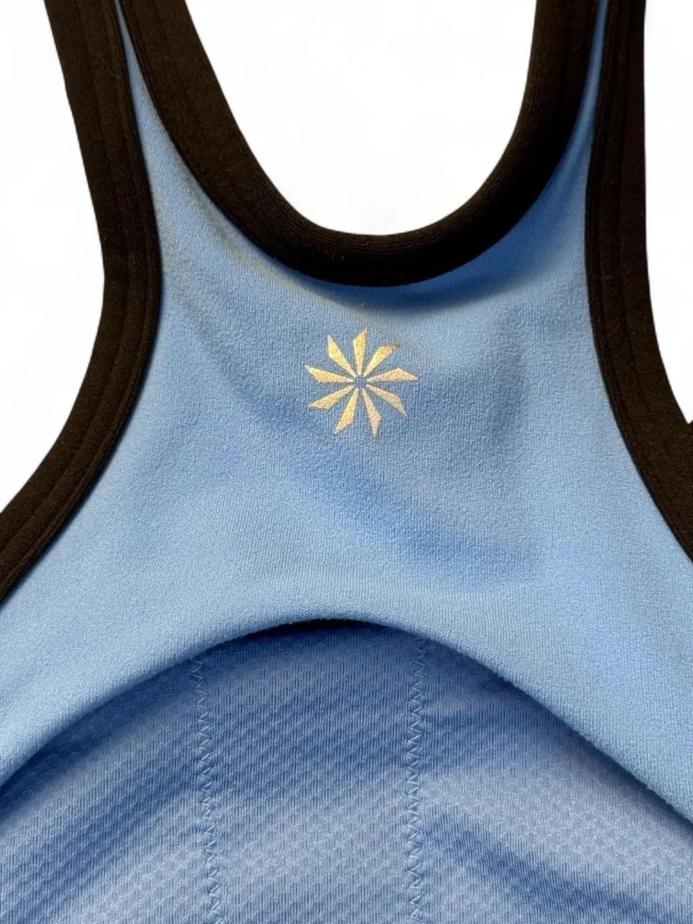 Athleta Light Blue Black Racerback Crop Sports Bra Large High Impact Athletic